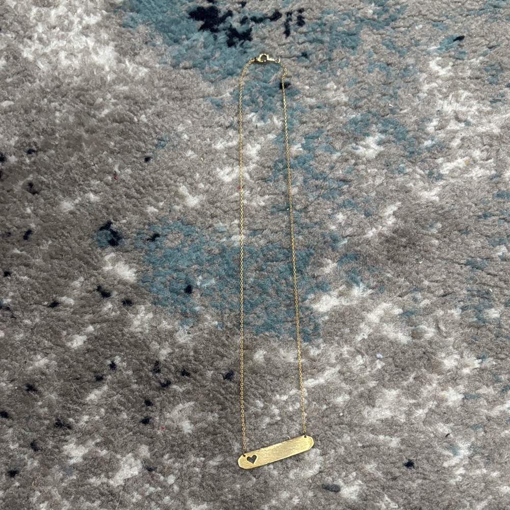 Gold Bar Necklace with Heart Accent